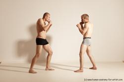 Underwear Martial art Man - Man White Moving poses Slim Short Blond Dynamic poses Academic